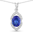 2.44 Carat Genuine Tanzanite and White Diamond 14K White Gold Pendant