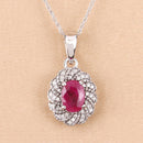 0.95 Carat Genuine Ruby and White Diamond 10K White Gold Pendant