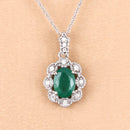 0.79 Carat Genuine Zambian Emerald and White Diamond 10K White Gold Pendant