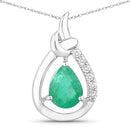 1.18 Carat Genuine Zambian Emerald and White Diamond 10K White Gold Pendant