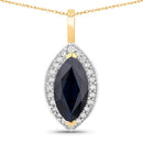 2.29 Carat Genuine Blue Sapphire and White Diamond 10K Yellow Gold Pendant