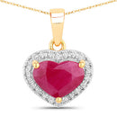 2.08 Carat Genuine Ruby and White Diamond 14K Yellow Gold Pendant