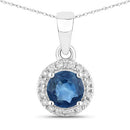 0.72 Carat Genuine Blue Sapphire and White Diamond 14K White Gold Pendant