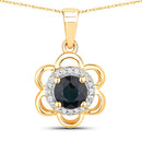 0.94 Carat Genuine Blue Sapphire and White Diamond 14K Yellow Gold Pendant