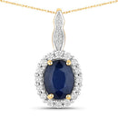 1.79 Carat Genuine Blue Sapphire and White Diamond 14K Yellow Gold Pendant