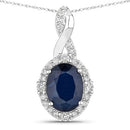 1.72 Carat Genuine Blue Sapphire and White Diamond 14K White Gold Pendant