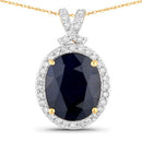 6.58 Carat Genuine Blue Sapphire and White Diamond 14K Yellow Gold Pendant