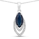 1.42 Carat Genuine Blue Sapphire and White Diamond 14K White Gold Pendant