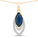 1.42 Carat Genuine Blue Sapphire and White Diamond 14K Yellow Gold Pendant
