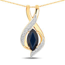 2.27 Carat Genuine Blue Sapphire and White Diamond 14K Yellow Gold Pendant