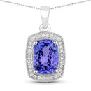 3.01 Carat Genuine Tanzanite and White Diamond 14K White Gold Pendant