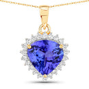 2.66 Carat Genuine Tanzanite and White Diamond 14K Yellow Gold Pendant