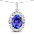 2.93 Carat Genuine Tanzanite and White Diamond 14K White Gold Pendant
