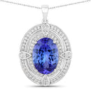 5.91 Carat Genuine Tanzanite and White Diamond 14K White Gold Pendant