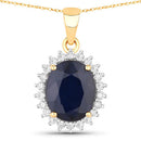 4.63 Carat Genuine Blue Sapphire and White Diamond 14K Yellow Gold Pendant