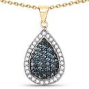 14K Yellow Gold Plated 0.81 Carat Genuine Blue Diamond and White Diamond .925 Sterling Silver Pendant