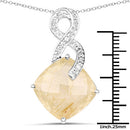 8.81 Carat Genuine Golden Rutile and White Diamond .925 Sterling Silver Pendant