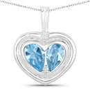 2.66 Carat Genuine Blue Topaz and White Topaz .925 Sterling Silver Pendant
