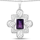 7.80 Carat Genuine Amethyst .925 Sterling Silver Pendant
