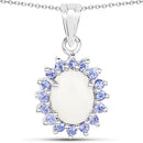 2.26 Carat Genuine Opal and Tanzanite .925 Sterling Silver Pendant