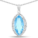 8.22 Carat Genuine Swiss Blue Topaz .925 Sterling Silver Pendant