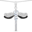 1.86 Carat Genuine Aquamarine and White Zircon .925 Sterling Silver Pendant