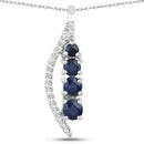 0.40 Carat Genuine Blue Sapphire and White Diamond 14K White Gold Pendant