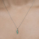 0.34 Carat Genuine Zambian Emerald and White Diamond 14K White Gold Pendant