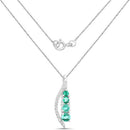 0.34 Carat Genuine Zambian Emerald and White Diamond 14K White Gold Pendant