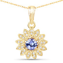0.31 Carat Genuine Tanzanite and White Diamond 14K Yellow Gold Pendant