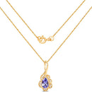 0.40 Carat Genuine Tanzanite and White Diamond 14K Yellow Gold Pendant