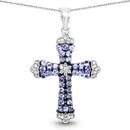 1.84 Carat Genuine Tanzanite and White Zircon .925 Sterling Silver Pendant