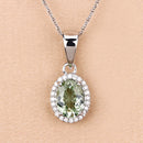 1.27 Carat Genuine Green Tourmaline and White Diamond 14K White Gold Pendant