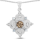 3.00 Carat Genuine Smoky Quartz, Blue Topaz and White Topaz .925 Sterling Silver Pendant
