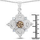 3.00 Carat Genuine Smoky Quartz, Blue Topaz and White Topaz .925 Sterling Silver Pendant