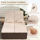 Patio Double Chaise Lounge with Cushions and Folding Side Trays
