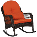 Patio Rattan Rocking Chair with Seat Back Cushions and Waist Pillow