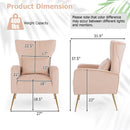 Velvet Upholstered Wingback Chair with Lumbar Pillow and Golden Metal Legs