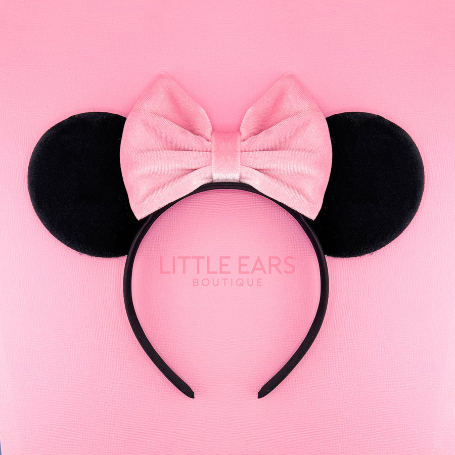 Pink Bow & Black Velvet Mickey Ears
