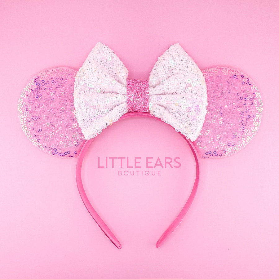 Pink & White Bow Iridescent Ears