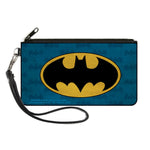 Canvas Zipper Wallet - SMALL - Batman Signal Bat Monogram Distressed Blues Black Yellow