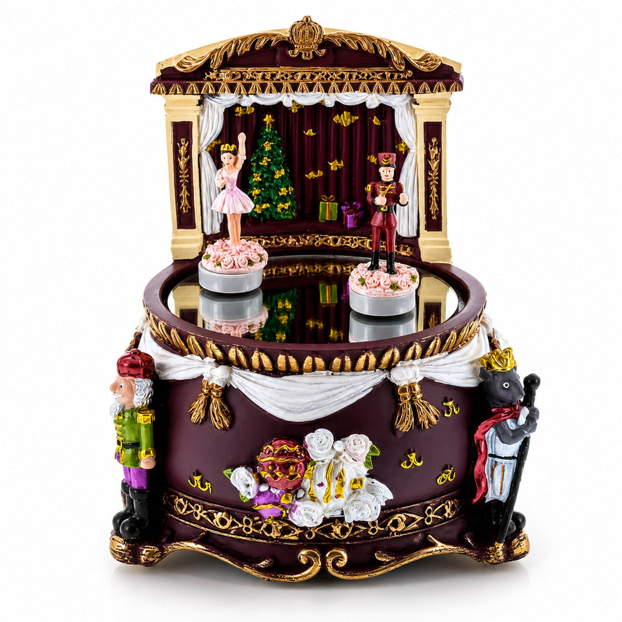 Animated Nutcracker Theatre Figurine - Rotating Ballerina Mirror Music Box