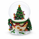 Joyful Children Adorning Christmas Tree: Musical Water Snow Globe