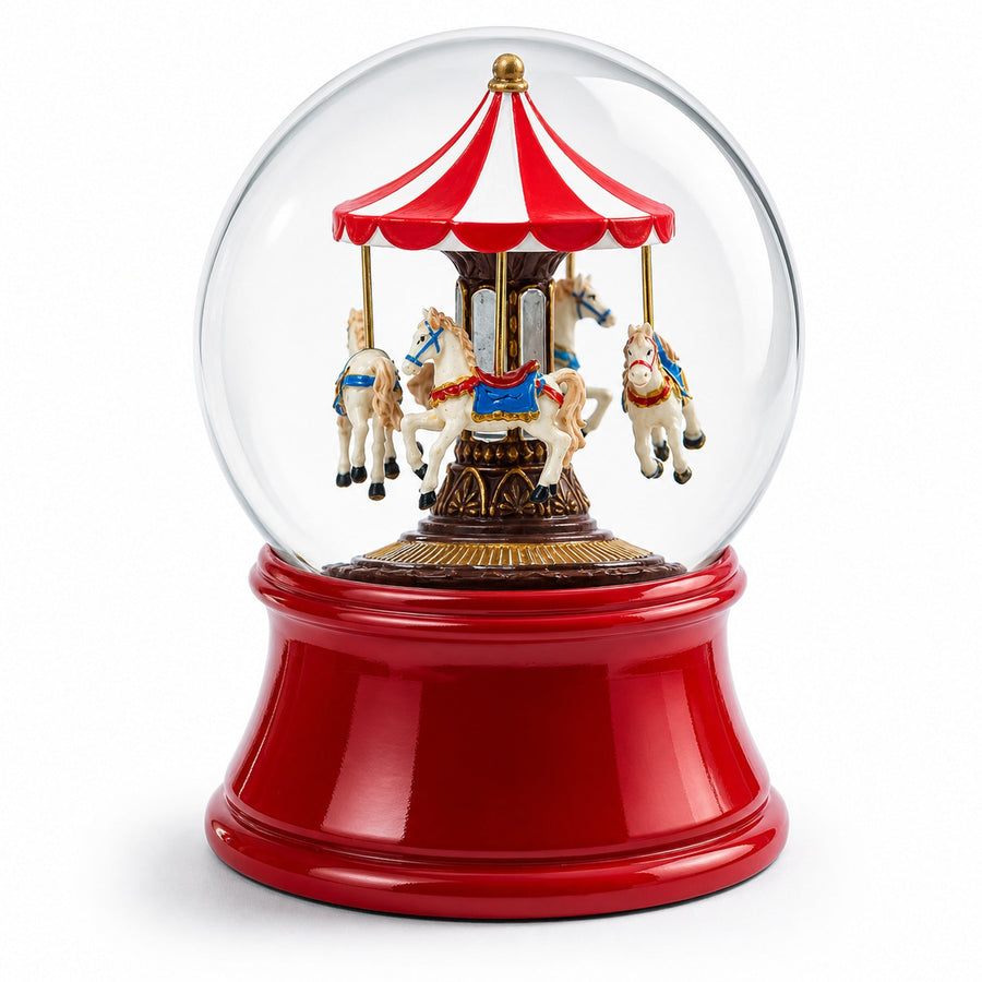 Whirling Carousel Wind-up Spinning Horses Musical Water Globe