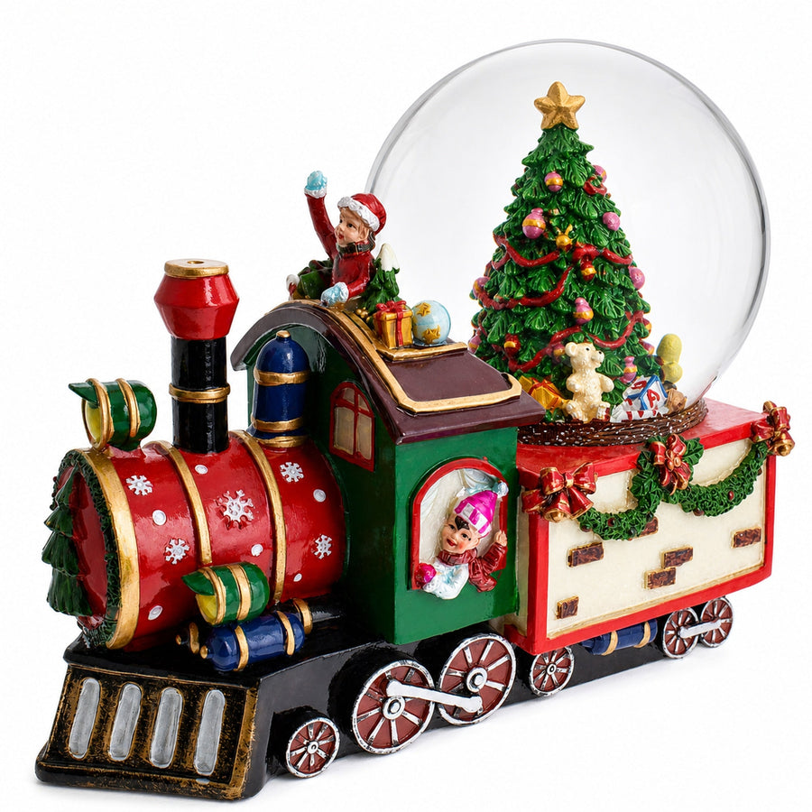 Children Riding Train Musical Christmas Water Snow Globe