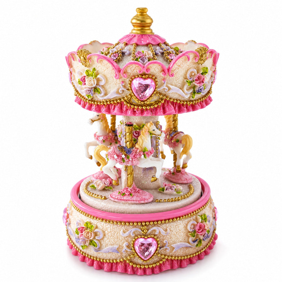 Floral Three Horses Carousel Spinning Musical Figurine