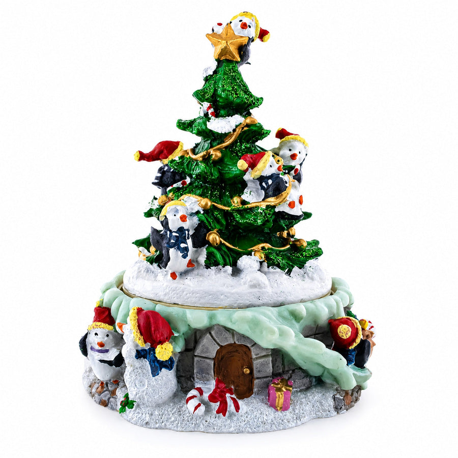 Animated Musical Penguin Christmas Tree Figurine - Rotating Music Box