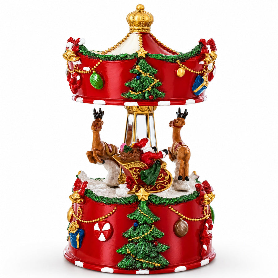 Santa's Merry Carousel Ride Spinning Musical Figurine