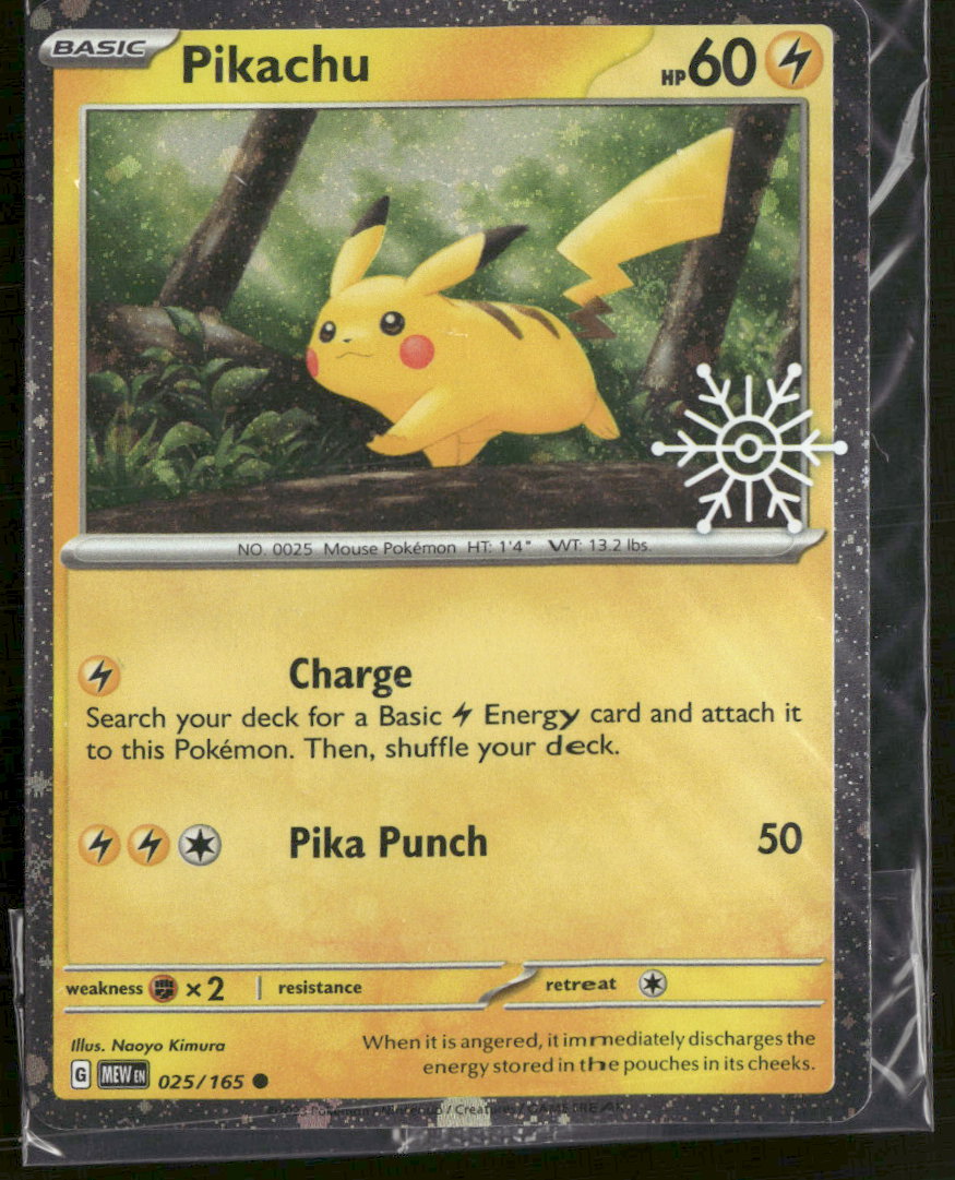 Pikachu - Scarlet & Violet 151 - 025/165 (Holiday Calendar Snowflake Stamp) - Near Mint