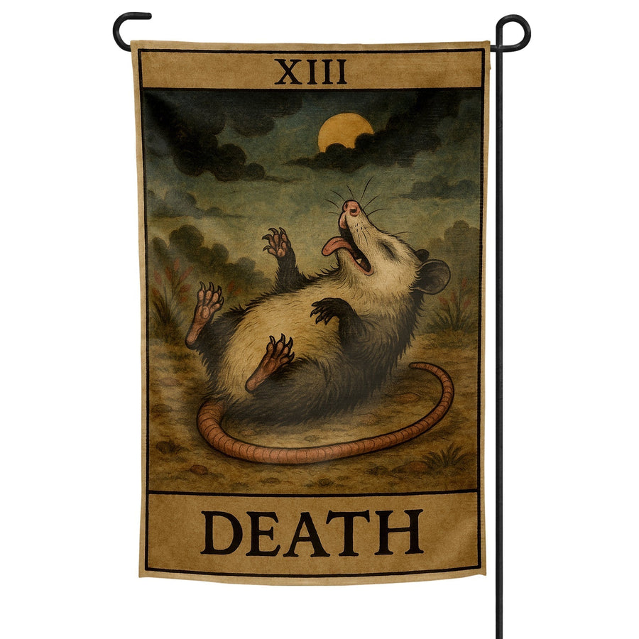 Possum Playing Death Tarot Garden Flag